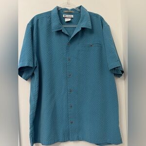 Columbia Men's Plaid Teal Short-Sleeve Button-Down Shirt XL